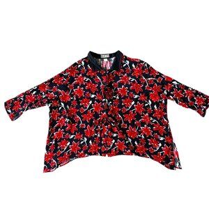 Bop Vintage Rayon Blouse Oversized Floral Print Tie Detail 3/4 Sleeves Size 3X